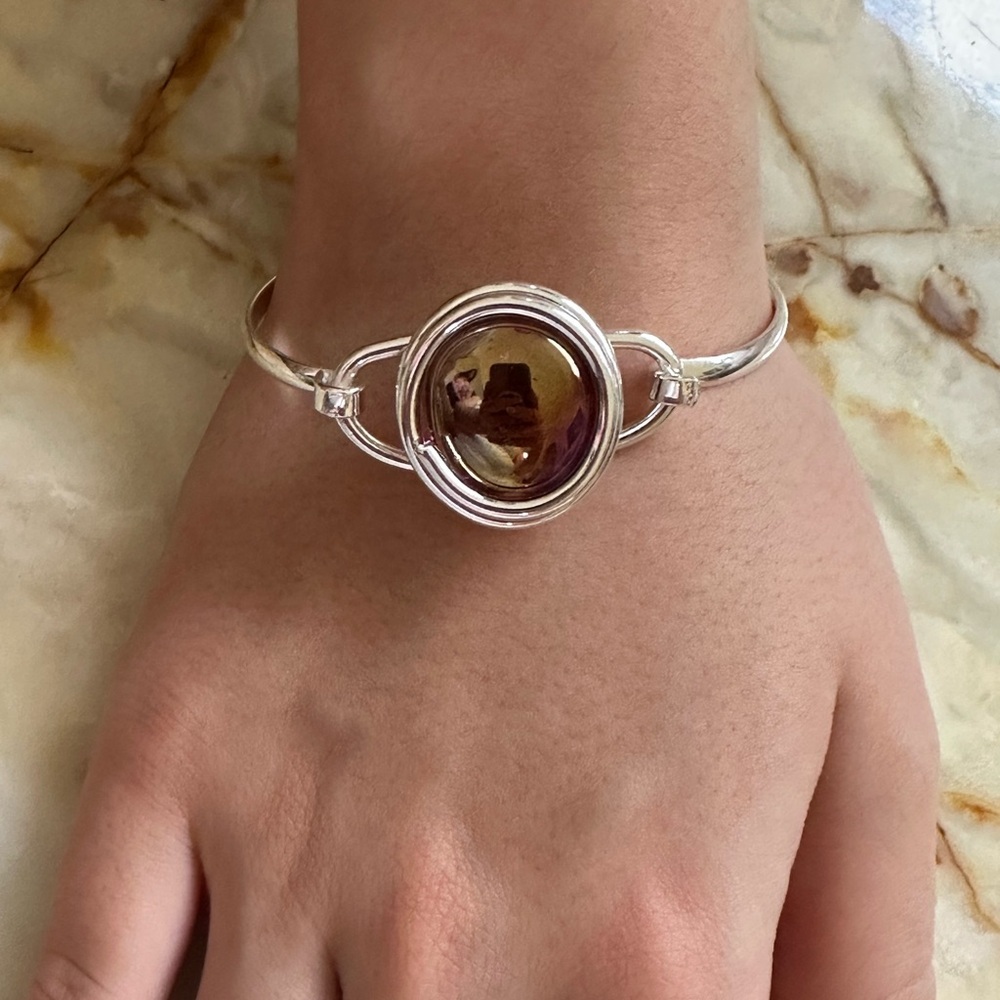 Elegant 925 sterling Silver Murano Bracelet with Gold Accent